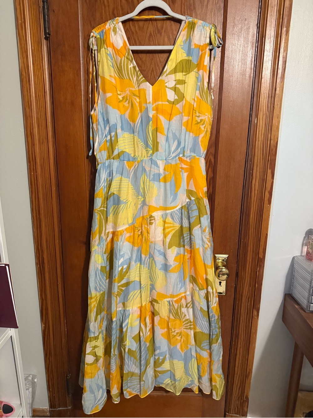 1 State Women’s Sleeveless V-Neck Floral Maxi Dress in Yellow & Blue Size XL